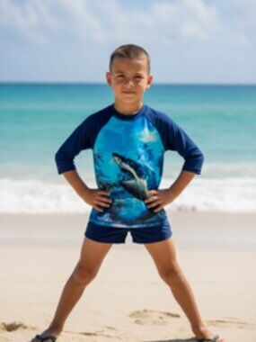 Wonder Nation Rash Guard Long Sleeve Shark Design Boys Size 8‎ Medium